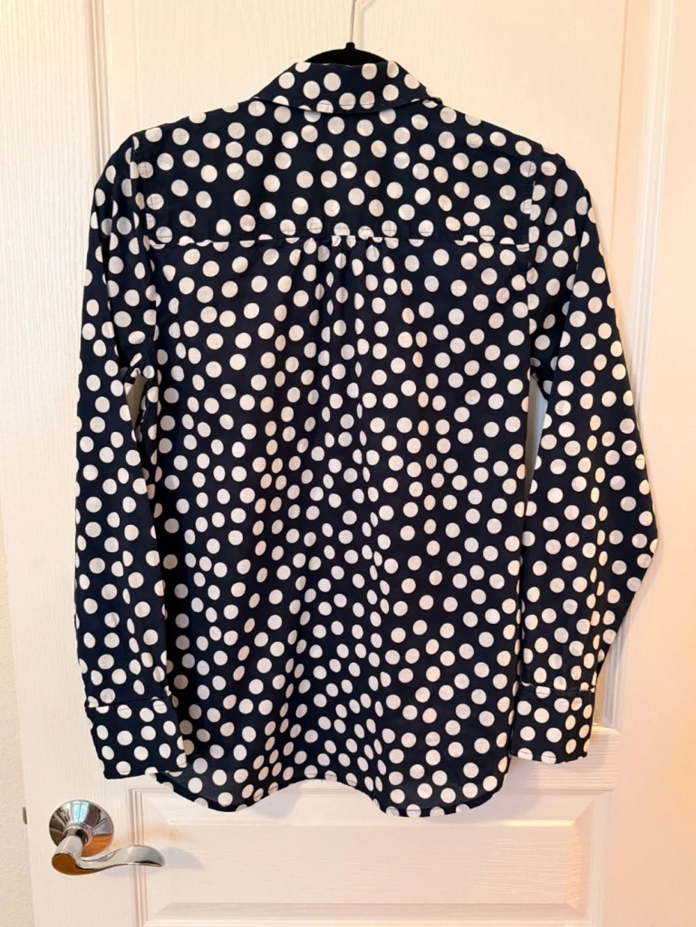 J.Crew Factory Popover Shirt Womens XS Navy White Polka Dot Cotton Long Sleeve